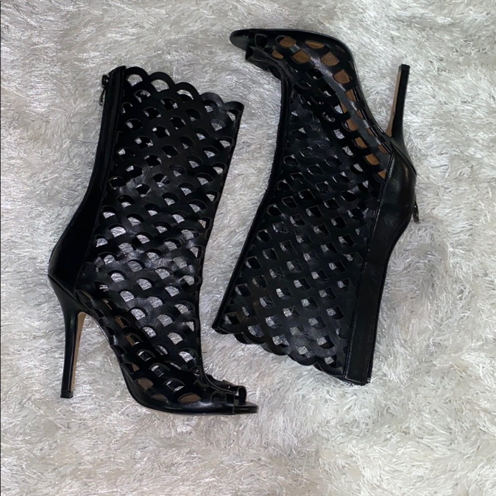 Black cut out open toe booties